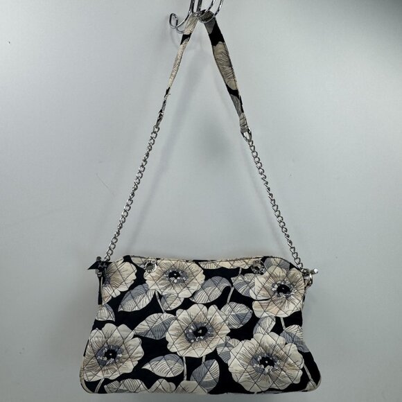 Vera Bradley Womens Black White Camellia Floral Quilted Purse Shoulder Bag - Picture 2 of 16